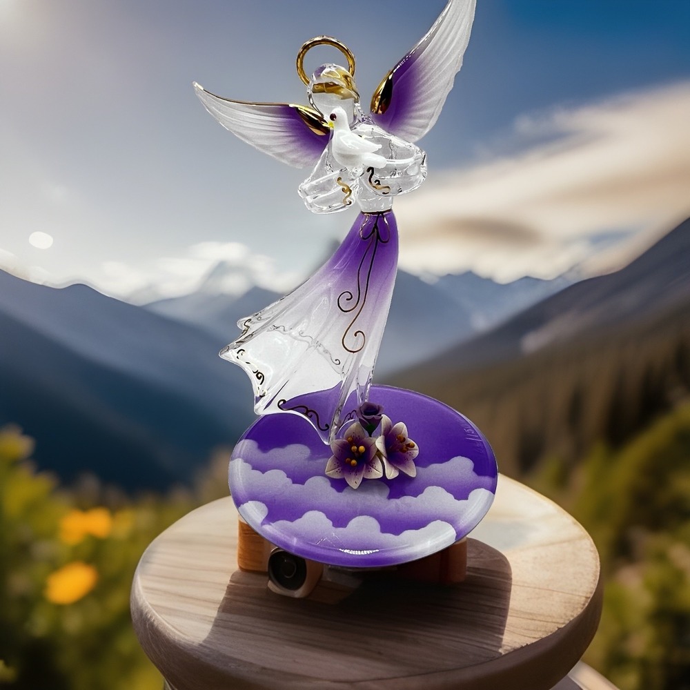 2000 NEW Glass Baron Lavender Angel Angelique Heart Crystal Gold Swirl Box 6.25"